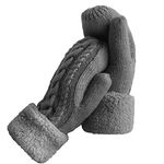 Women's Winter Gloves Warm Lining - Cozy Wool Knit Thick Gloves Mittens in 6 color(Black0)