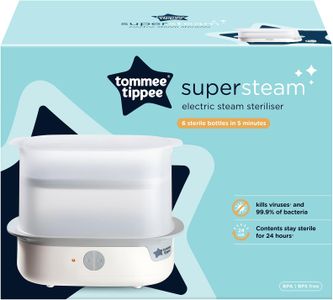 Tommee Tippee Electric Steam Steriliser for Baby Bottles – 5-Minute Cycle, White