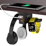 Headphone Stand with USB Charger COZOO Under Desk Headset Holder Mount with 3 Port USB Charging Station and Smart Watch Charging Dock Dual Earphone Hanger Hook for All Headphones