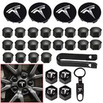 For Tesla Wheel Cap Kit, Tesla Model 3 Aero Wheel Cap Kit Wheel Lug Nut Covers Hub Center Cover Nut Cover Caps with Tyre Valve Caps For Tesla Model 3 Wheel (Black)