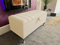 SK Luxury Living Ottoman Storage Box - Engineered Wood Panel Style Luxurious Plush Velvet Ottoman Storage Bench, Perfectly Designed Ottoman for Bedroom Storage - (Cream Plush, Legs)