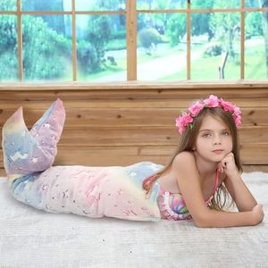 Kids Mermaid Tail Blanket Flannel Girls Mermaid Toys Colorful Snuggle Blanket Super Soft Tie Dye Girls Toys with Double Stitching Flannel Mermaid Blanket Gifts for Girls 3 to 6 Years (02)