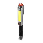 NEBO Big Larry 3 Work Light, 600 Lumen Flashlight with COB Work Light, Pocket Clip Magnetic Base for Hands-Free Lighting, Portable COB LED Dimmable Flashlight, Hazard Light-Red