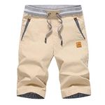 JustSun Mens Shorts Summers Casual Shorts with Pockets Chinos Cotton Elastic Waist Khaki Large