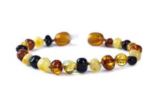 Baby J's - Multi-Coloured Bracelet/Anklet - Premium Amber Bracelet - Handcrafted with 100% Baltic Amber - Fitted with a Safety Screw Clasp - Knotted to Prevent Scattering - 13cm