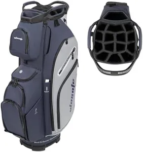 Golf Cart Bag PU Leather Lightweight Men Women Blue White Black Green Multiple 10 Pockets 14-Way Dividers Adjustable Strap Cooler Pouch Handles Rain Cover (Blue/Grey)