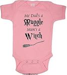 BeeGeeTees Me Dad's A Mug Mum's A Witch Funny Wizard Baby Bodysuit (Pink, 6 Months)