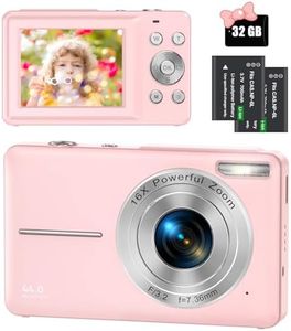 Digitalkamera 44MP 1080P FHD Fotokamera Kompaktkamera 16X Digitalzoom Fotoapparat mit 32GB Speicherkarte, Digital Kamera für Kinder, Teenager, Anfänger, Jungen, Mädchen(Rosa)