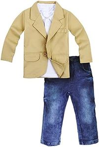 TAOJIAN Baby Boy Gentleman 3 Pieces Shirt Jacket Jeans Set Toddler Pants Clothing (3-4T, Khaki)