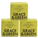 Grace & Green - Organic Tampons - Non-Applicator - Size: Regular - Made with Organic Cotton - Sustainable - 54x Regular Tampons