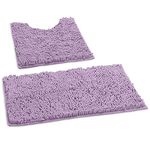 LuxUrux Bath Mat, Luxury Chenille (2-Piece) Bath Mat Set, Soft Plush Anti-Slip Bath Rug + Toilet Mat.1'' Microfiber Shaggy Carpet, Super Absorbent (Curved Set Small, Lavender)