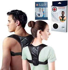 Doctor Developed Posture Support/Posture Correct/Stabilizer/Back Brace & Doctor Written Handbook - Fully Adjustable for Upper & Lower Back Pain & Support. Suitable for Men & Women (Black, Medium)