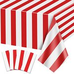 PIXHOTUL 4 Pieces Red and White Stripe Tablecloths, Carnival Theme Party Decorations, 137 x 274cm Plastic Table Cover, for Circus Party, Movie Night, Kid's Birthday, Christmas