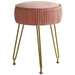 IBUYKE Velvet Round Footrest Stool Ottoman, Makeup Vanity Stool Side Table, Velvet Dressing Table Seat, Pouf Couch Stool, Golden Steel Legs, Pink LG-30P