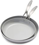 GreenPan Venice Pro Tri-Ply Stainless Steel Healthy Ceramic Nonstick 10" and 12" Frying Pan Skillet Set, Stainless Steel Handle, PFAS-Free, Multi Clad, Induction, Dishwasher Safe, Oven Safe, Silver