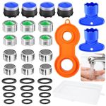 UZSUZZ 16 Pcs Tap Aerator Replacement Part M24 M22 M20 M18.5 M28 Tap Faucet Aerator, Tap Nozzle Replacement Part, Faucet Adapter Kit with Gaskets and Faucet Aerator Wrench Storage Box