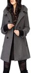 Tanming Women's Warm Double Breasted Wool Pea Coat Trench Coat Jacket with Hood (Grey-XL)