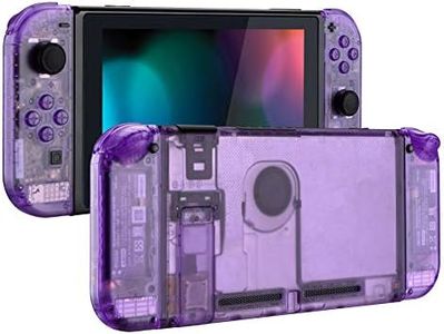 eXtremeRate Transparent Clear Purple Back Plate for Nintendo Switch Console, NS Joycon Handheld Controller Housing with Full Set Buttons, DIY Replacement Shell for Nintendo Switch