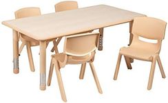 Flash Furniture Emmy 23.625"W x 47.25"L Rectangular Natural Plastic Height Adjustable Activity Table Set with 4 Chairs