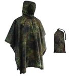 Fousam Rain Poncho, Military Tactical Poncho Camo Multi Use Waterproof Rain Coat