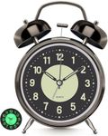 Lesipee Loud Alarm Clock for Heavy Sleeper, Clocks for Bedroom, 4'' Battery Operated Metal Clocks with Night Light, Retro Analog Clock for Student with Luminous dial Non-Ticking, Back to School