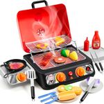 PLAY-ACT Large 2-Layer BBQ Grill Pretend Playset, Pretend Play Toys with Pretend Smoke, Light, Sound & Color-Changing Play Food, Kitchen Toy Set, Pretend Toy Set for Boys and Girls 3+ Years Old