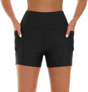 HODOSPORTS Women's 3'' Swim Shorts UPF 50+ High Waisted Board Shorts with Pockets Liner Quick Dry Swimsuit Bottoms Black L