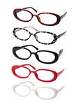 SOOLALA Womens 5 Pairs Mixed Colors Cute Oval Frame Reading Glasses, 2.0