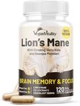 Lions Mane Supplement Capsules - Nootropic Brain Support Supplement, Lions Mane Mushroom Extract Capsules - 120 Vegan Bacopa Monnieri, Gotu Kola, Ginseng Capsules - Focus Memory Support