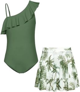 GRACE KARIN One Piece Swimsuits for Girls 10-12 Years One Sleeve Bathing Suit with Skirts