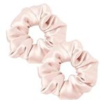 LILYSILK 100% Pure Silk Scrunchies Hair Elastic for Women Girls Hair Ties Ponytail Holder No Crease Gentle for Hair 2PC,Pale Pink