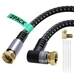 Adoreen Coaxial Cable 4 ft-2 Pack-Right Angle Quad Shielded 90 Degree RG6 Coax Cable Cord, Male F Gold-Plated Nylon-Braided, in-Wall, Digital TV Aerial AV with Angled Male to Female Adapter+15 Ties