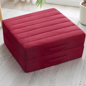 JKMAX 2 Pcs High Density Foam Floor Pillow - Upgraded Large Pillows Seating for Adults - Outdoor Floor Cushion with Soft Tufted Cover - Yoga Pillows for Sitting On Floor - 22 Inch Burgundy