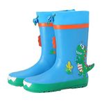 Little Surprise Box Rain Boots for Kids - Gumboot Collection | Easy Pull String Waterproof Flexible Rubber Gum Boots for Kids | Mr.Dino Blusaurus Print - Blue | 23EU