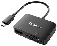 USB C to HDMI VGA Adapter, Dockteck 2 in 1 USB Type C Hub to 4K@60Hz HDMI 1080p@60Hz VGA Splitter Dual Output Typec to HDMI Converter for MacBook Pro/Air, iMac, iPad Pro/Air, Surface,Dell Xps, Samsung