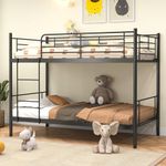 HOMFME Metal Bunk Bed, 3FT Twin over Twin Bed Frame with Step Ladder and Full-Length Guardrails, Space Saving Heavy Duty Dorm Single Loft Bed Frame for Kids Youths Adults (Black)