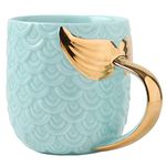 BonZeal 3D Ceramic Birthday Gift for Boyfriend Mermaid Tail Coffee Mug Tea Cup Turquoish Blue Birthday Gift Item 420 ml