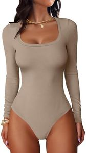 ANRABESS Women Scoop Neck Bodysuits Long Sleeve Tops 2025 Fall Slim Fit Ribbed Knit Sexy Soft Basic Shirts Fashion Outfits Light Khaki XX-Large