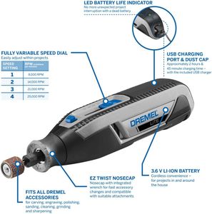 Dremel Lite Cordless Rotary Tool – 7760, Rechargeable Multi-Tool
