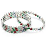 ZENEME Rhodium-Plated Multicolour Oval & Rectangle Shaped American Diamond Studded Handcrafted Silver Plated Set of 4 Bangles For Girls and Women (Prismatic Harmony Multicolour Bangles, 2.6)