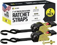 DC Cargo Bolt-on Auto Retractable Ratchets Straps Heavy Duty - (2 Pack) 1 Inch x 6 Ft - Retractable Ratchet Tie Down Straps for Boats, Jet Skis, Motorcycles, ATVs - 600 lbs Break Strength