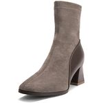 Zelaprox Women's Square Toe Ankle Boots Low Block Heel Chelsea Boots Back Zipper Comfortable Mid Calf Booties Shoes