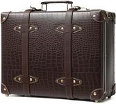 urecity Vintage and Cute Carry-on Overnight Case Non-wheeled Mini Leather Trunk Suitcase with Shoulder Strap