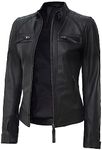 Black Leather Jackets For Women - Cafe Racer Style Leather Jackets | [1313743] Diamond 1 Black, M