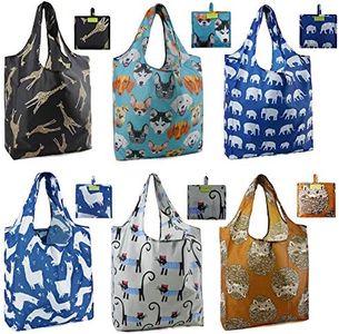 BeeGreen Shopping Bags Cloth Grocery Bags Foldable Travel Bag Tote Bags Bulk - Reusable Gift Bags with Handles (6 Pack) - Heavy Duty Large Washable Animal Holiday Design for Women Travel & Groceries​