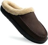 Ranberone Men's Slippers Microsuede Upper Moccasin House Shoes with Fuzzy Plush Lining Indoor and Outdoor, Coffee-faux Leather, 15-16