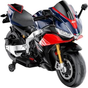 24V Kids Motorcycle, Aprilia Licensed Kids Electric Motorcycle 200W Motor up to 10 MPH with Long Battery Life, Thread Wheels, Training Wheels, Large Seat-Blue