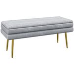 HOMCOM Storage Bench, Velvet-Feel Upholstered End of Bed Bench with Gold Tone Legs, Bench with Storage for Living Room, Entryway, Bedroom, Dark Grey