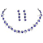 Wedity Wedding Crystal Necklace Earrings Set Bride Choker Necklaces Wedding Jewelry for Women and Girls (Blue)