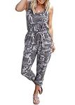 KIRUNDO Women's 2024 Summer Jumpsuits Casual Sleeveless Jumpsuit Drawstring Elastic Waist Romper Pajama with Pockets, Camouflage Grey, X-Large